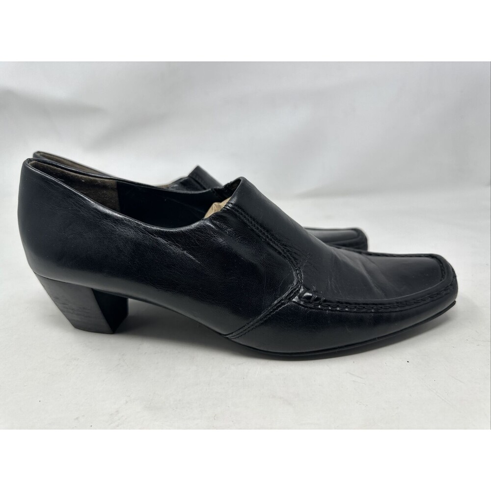 Paul Green Black Leather Low Heel Slip-On Pumps